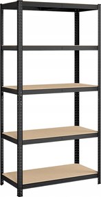 Könyvespolc 5 szintes, acél tároló állvány 50x100x200cm fekete