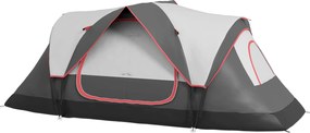 Outsunny Kempingtábor Sátra, Alagút Sátor 6-8 Főnek, Fényhoroggal, Hálós Ablakokkal, 2 Szobás Szélálló Családi Sátor Hordtáskával, 2000mm Vízálló Csop
