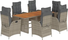 vidaXL 7 részes szürke polyrattan kerti étkezőgarnitúra párnával