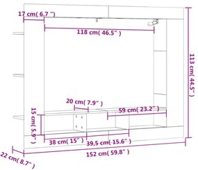 füstös tölgy színű szerelt fa TV-szekrény 152x22x113 cm
