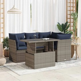 5 részes szürke polyrattan akácfa kerti ülőgarnitúra párnákkal