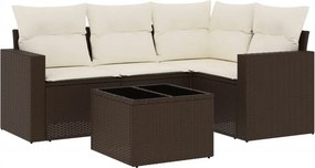 vidaXL 5 részes barna polyrattan kerti ülőgarnitúra párnával