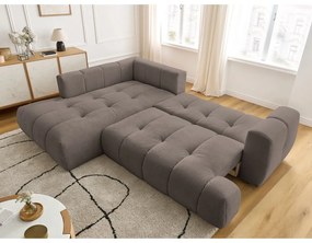 Szürkésbarna kinyitható-tárolóhelyes sarokkanapé (bal oldali-L alakú) Fuji – Bobochic Paris