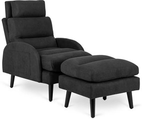 Kényelmes Fotel Fekete Színben Lábtartóval. HENRY