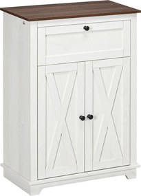 HOMCOM Tálaló Szekrény Nappaliba Kéttáboros Fiókkal és Állítható Polccal Konyhához és Hálószobához 60x30x87.4 cm Fehér | Aosom