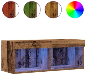 LED-es világítással ellátott TV faliszekrény, régi fa, 80x30x30 cm