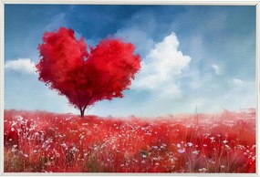 Poszter Keret Alumínium Piros Szív Fa Szerelem Romantika 60x40