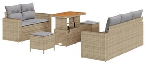 8 Darabos Kert Kanapé Szett Párnákkal Bézs Poly Rattan Akácia, 3 Darabos Kert Étkező Szett Párnákkal Bézs Poly Rattan Akácia