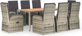 vidaXL 9 részes szürke polyrattan kerti étkezőgarnitúra párnával