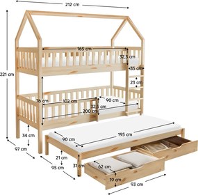 Montessori emeletes ágy pótággyal, természetes, VENITA TYP 1