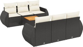 vidaXL 7 részes fekete polyrattan kerti ülőgarnitúra párnával