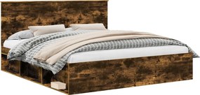 vidaXL Ágykeret fejtámlával Füstölt tölgy 200 x 200 cm Tömör fenyőfa