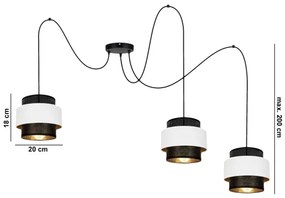 Csillár zsinóron NESS 3xE27/60W/230V pók fekete/fehér