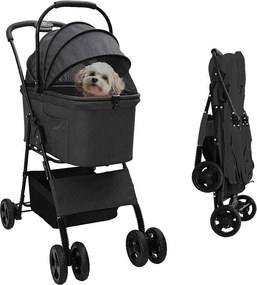 vidaXL Összecsukható háziállat babakocsi Fekete 81 x 47 x 99 cm