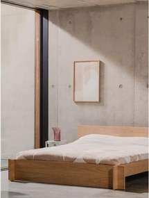 Natúr színű forgácslemez-furnér franciaágy ágyráccsal 200x200 cm tölgyfa dekorral Valt – noo.ma