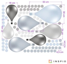 INSPIO Falmatrica gyerekszobába - Kék, szürke hőlégballonok