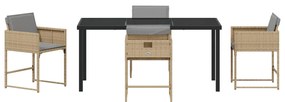 5 Darabos Kert Étkezőszett Párnákkal Bézs Poly Rattan, Kert Asztal Fekete 160x80x73 cm Edzett Üveg