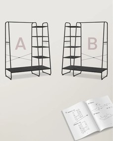 Ruhatartó állvány 45 × 120 × 160 cm, ruhatartó és cipőtartó egyben ébenfekete / matt fekete