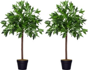 Outsunny 2 db Mű Laurel Fa Szett, 90 cm-es Műnövény Cement Cserépben, Belső Növény, Műnövények Beltérre és Kültérre, Dekoratív Növények, Zöld | Aosom