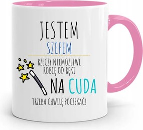 Rózsaszín Bögre Ajándék Főnöknek Én Vagyok A Főnök, fényképes nyomattal