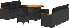vidaXL Kerti Kanapé Szett 9 pcs Fekete polirattan