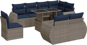 vidaXL 9 részes szürke polyrattan akácfa kerti ülőgarnitúra párnákkal