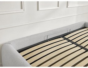 Világosszürke kárpitozott ágyneműtartós-ágytámla nélkül franciaágy ágyráccsal 180x200 cm Inera – Bobochic Paris