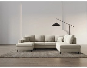 Bézs bársony kinyitható tárolóhelyes sarokkanapé (jobb oldali-U alakú) Kyoto – Cosmopolitan Design