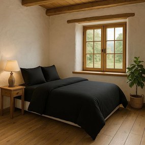 Fekete négyrészes kétszemélyes hosszabbított ágyneműhuzat lepedővel 200x220 cm Classic – Mila Home