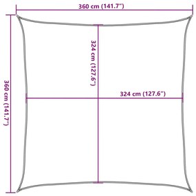 világosszürke HDPE négyszögű napvitorla 160 g/m² 3,6x3,6 m