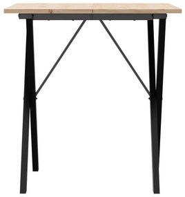 Tömör fenyőfa és acél étkezőasztal X-vázzal 70x70x75 cm