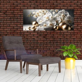 Kép - Orchidea és aranygolyók (120x50 cm)