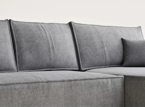 Szürke zsenília kinyitható-tárolóhelyes sarokkanapé (jobb oldali-heverő résszel) Maze – Maison de Rêve