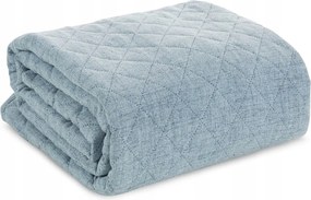 Dekoratív ágytakaró Len 220x240 kék, geometrikus mintás steppelt