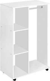 HOMCOM Gardrób kerekekkel, Ruhatartó nyitott polcokkal, Ruhák akasztására a hálószobában 80x40x128cm Fehér | Aosom