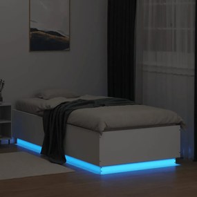 fehér szerelt fa ágykeret LED-del 90 x 200 cm