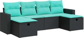 vidaXL 6 részes fekete polyrattan kerti ülőgarnitúra párnákkal