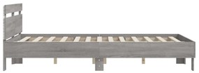 szürke sonoma színű ágykeret fejtámlával és LED-del 150x200 cm