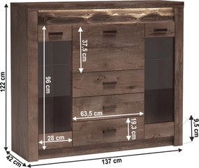 Vitrines komód, kőris sötét, INFINITY 08