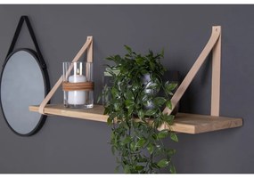 Forno fali polc, natúr fa polc, barna bőr pántok 120x20 cm