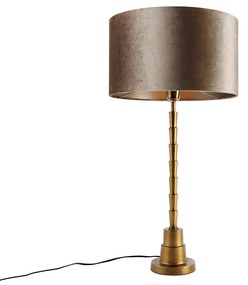 Bronz asztali lámpa taupe színű bársonyernyővel 35 cm - Pisos