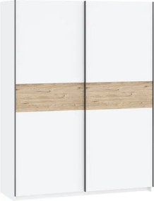 BERNO ruhásszekrény, 150 cm | Fehér + hickory tölgy