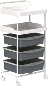 HOMCOM Helytakarékos Konyhai Kocsik 5 Szinttel, 2 Rögzített Tálcával és 3 Csúszó Tálcával, Tároló Kocsi Acél és PP Kerekekkel, Nappaliba, Konyhába, Ir