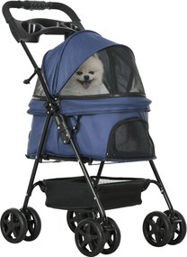 PawHut Összecsukható Kutya Babakocsi Kis Háziállat Szállító Univerzális Kerekekkel, Tároló Kosárral, Biztonsági Övekkel és Ablakkal, 15 kg-ig, 67x45x9