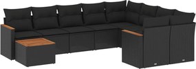 vidaXL 10 részes fekete polyrattan kerti ülőgarnitúra párnákkal