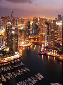 Flizelin fotótapéta Éjszakai panoráma Városok felhőkarcolók csatorna 206x275 +ragasztó