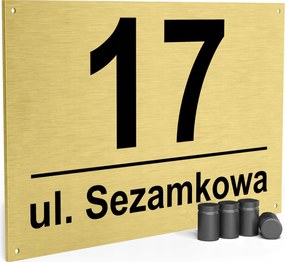 Házszám Címtábla Házszámmal 32x21 cm Arany Távtartók