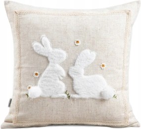 Zila párnahuzat lenvászon hozzáadásával, nyuszikkal és szegéllyel 45x45 cm Homla