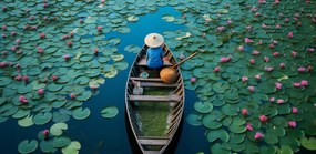 Poszter 91,3x44,5cm Csónak a tavirózsa között