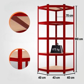 Deuba 180×70×40 cm sarokpolc – piros